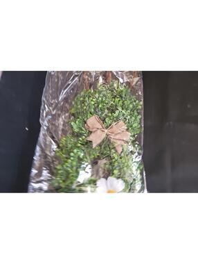 Artificial Boxwood Bunny Wreath with Bow and White Flower for Easter Door Decor